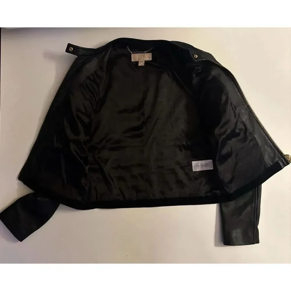 Rare ~Michael Michael Kors Suede-Paneled Lamb Leather Jacket in Black Size 10